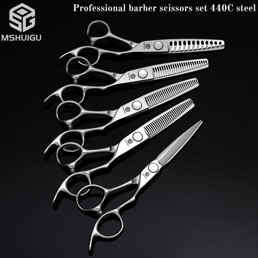Barber Sciss 6Inch 440C Stainless Steel Hair Scissors Set, Professional Barber Cutting Shear & 10%‑20%‑30%‑40% Thinning Shears,