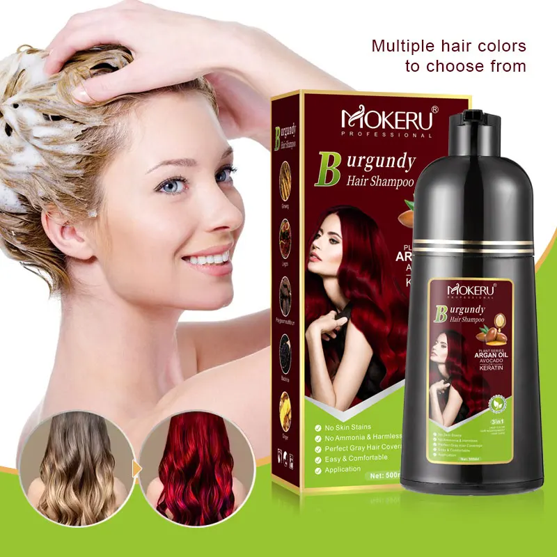 Mokeru Ammonia Free Keratin Hair Color Shampoo Coffee Permanent Brown Hair Dye Shampoo for White Hair Coverage