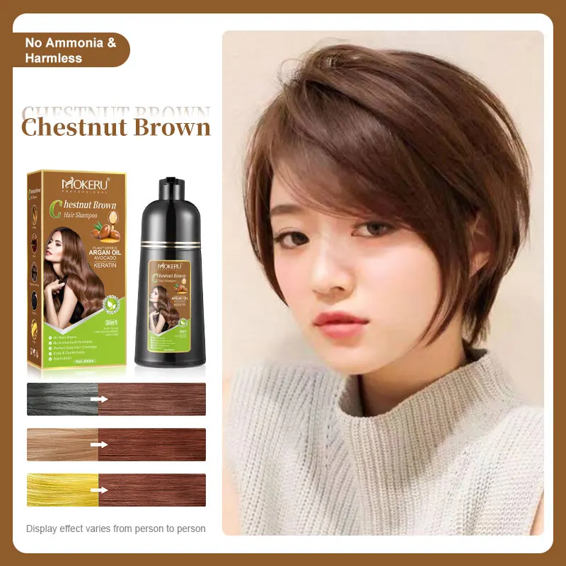 Mokeru Ammonia Free Keratin Hair Color Shampoo Coffee Permanent Brown Hair Dye Shampoo for White Hair Coverage