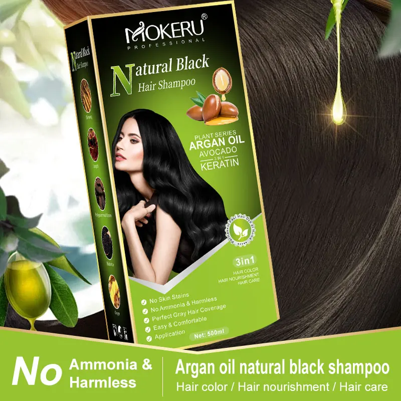 Mokeru Ammonia Free Keratin Hair Color Shampoo Coffee Permanent Brown Hair Dye Shampoo for White Hair Coverage