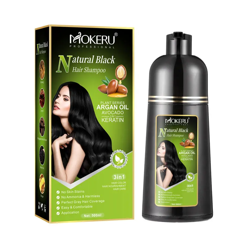 Mokeru Ammonia Free Keratin Hair Color Shampoo Coffee Permanent Brown Hair Dye Shampoo for White Hair Coverage