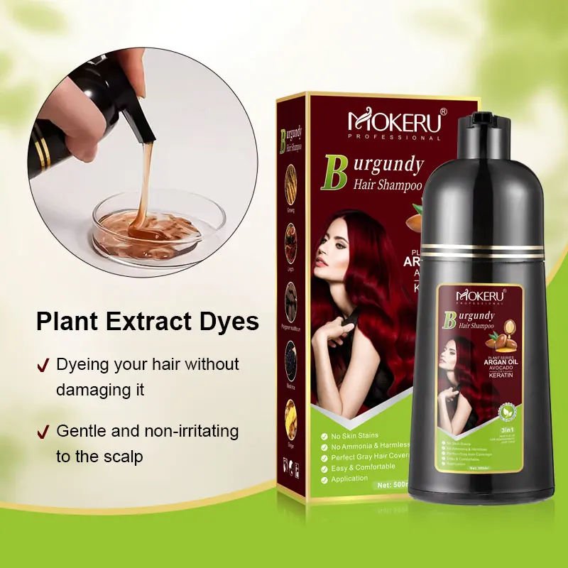 Mokeru Ammonia Free Keratin Hair Color Shampoo Coffee Permanent Brown Hair Dye Shampoo for White Hair Coverage