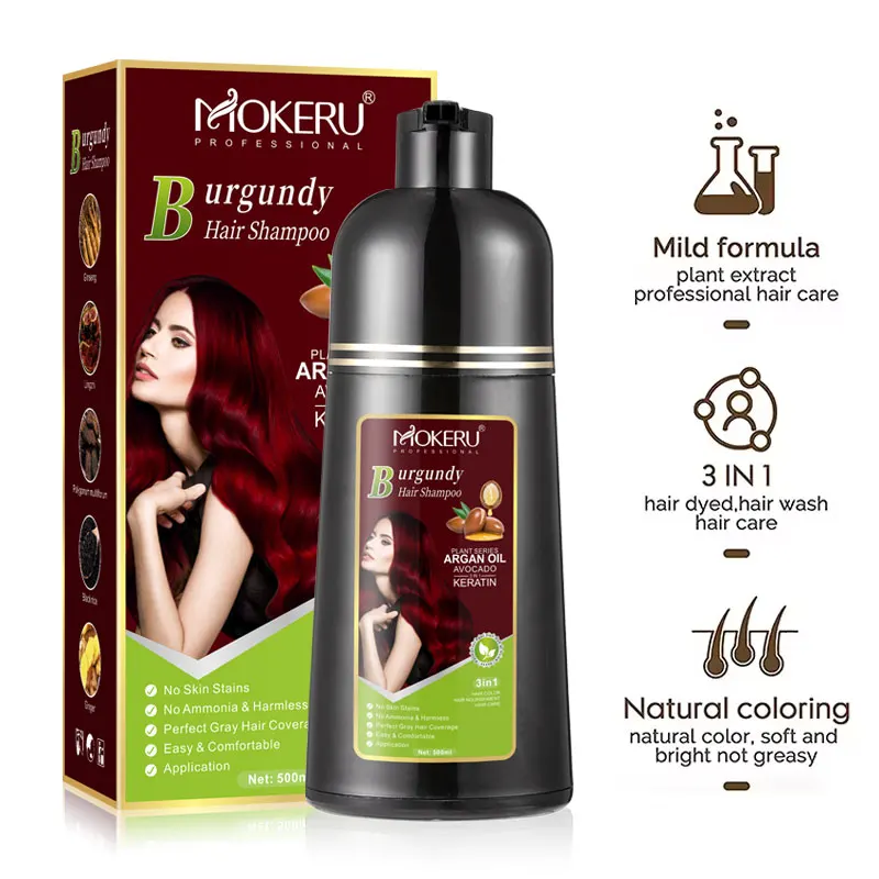 Mokeru Ammonia Free Keratin Hair Color Shampoo Coffee Permanent Brown Hair Dye Shampoo for White Hair Coverage