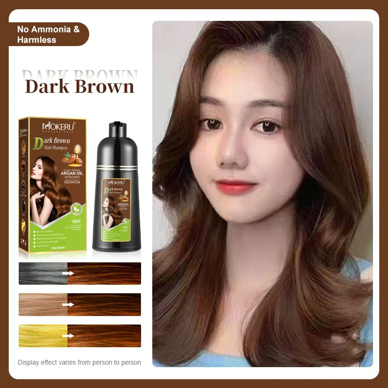 Mokeru Ammonia Free Keratin Hair Color Shampoo Coffee Permanent Brown Hair Dye Shampoo for White Hair Coverage