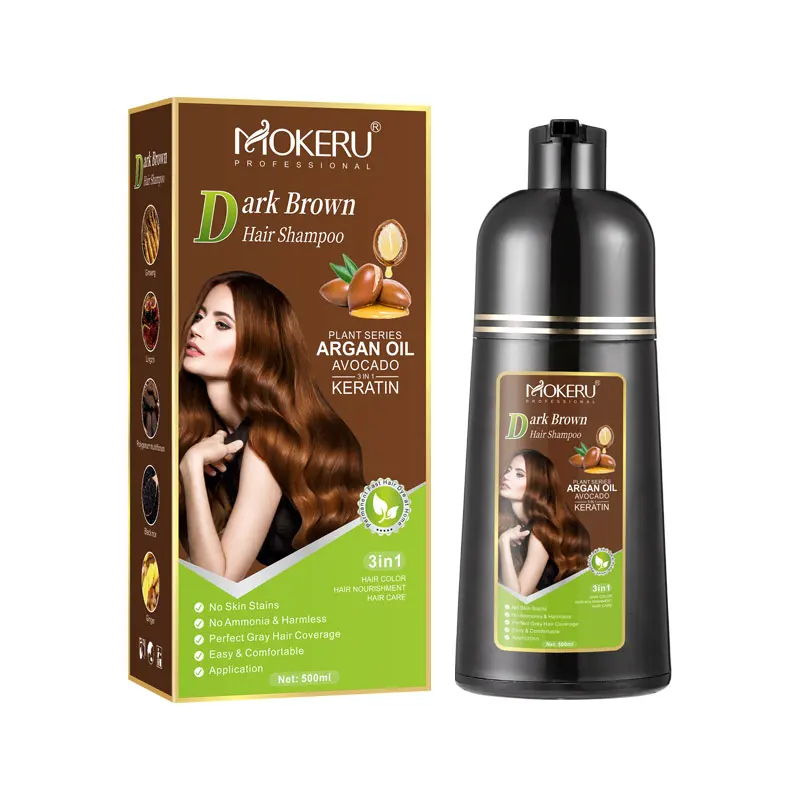 Mokeru Ammonia Free Keratin Hair Color Shampoo Coffee Permanent Brown Hair Dye Shampoo for White Hair Coverage