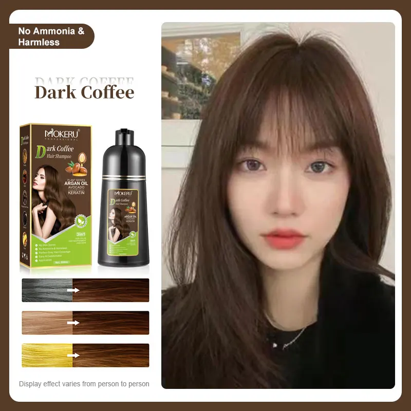 Mokeru Ammonia Free Keratin Hair Color Shampoo Coffee Permanent Brown Hair Dye Shampoo for White Hair Coverage