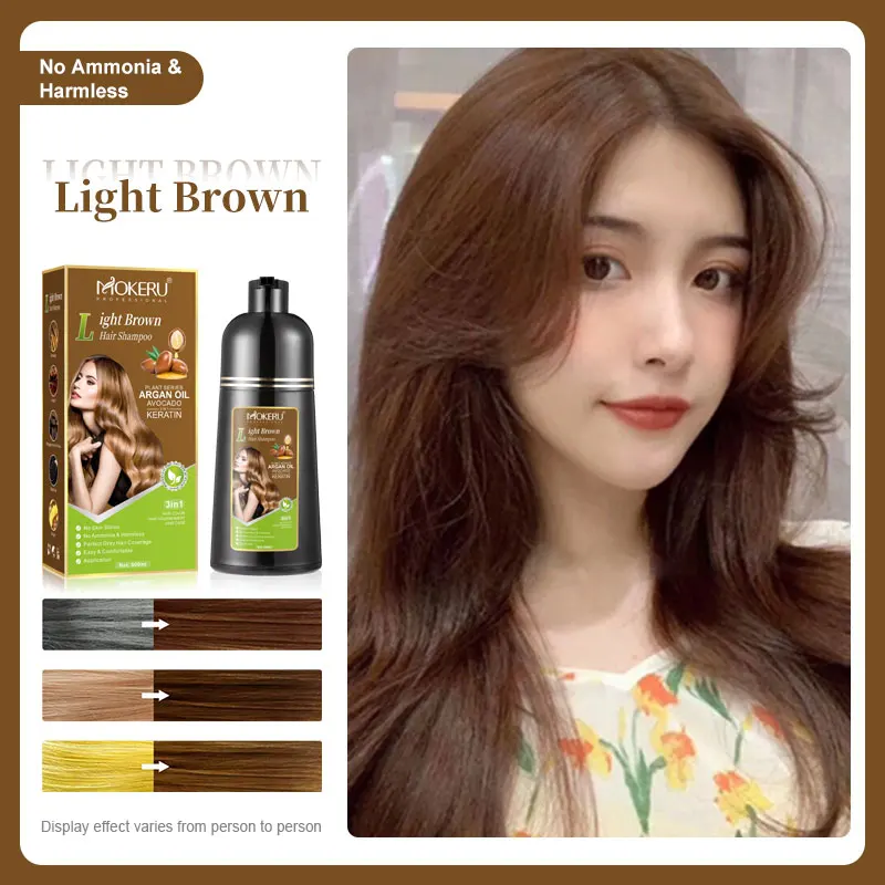 Mokeru Ammonia Free Keratin Hair Color Shampoo Coffee Permanent Brown Hair Dye Shampoo for White Hair Coverage