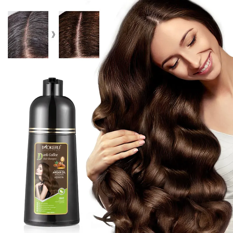 Mokeru Ammonia Free Keratin Hair Color Shampoo Coffee Permanent Brown Hair Dye Shampoo for White Hair Coverage