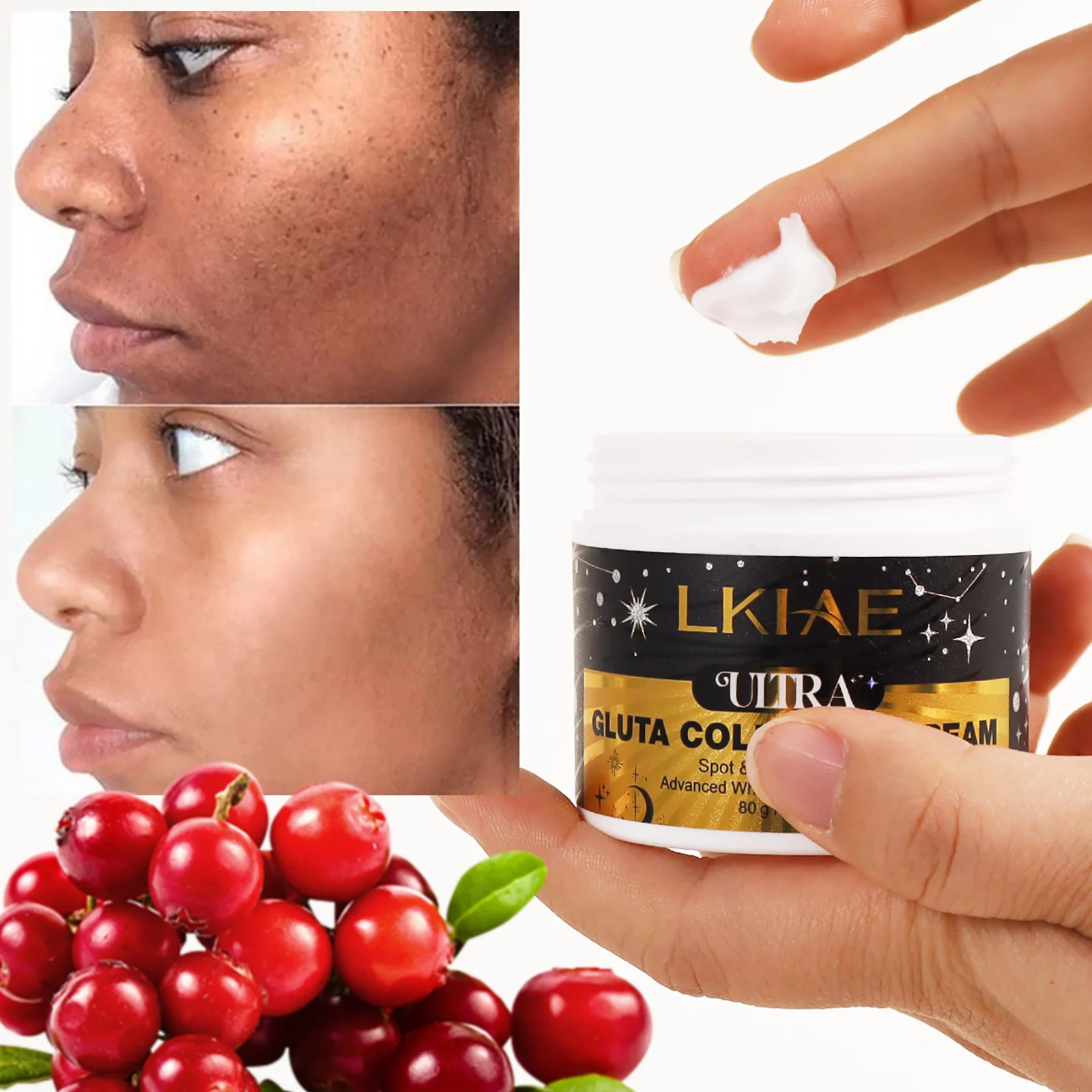 LKIAE Ultra Glutathione Collagen Whitening Face Cream, Acne and Spots Correcting, Even Skin Tone, Reduce Hyperpigmentation, 80g
