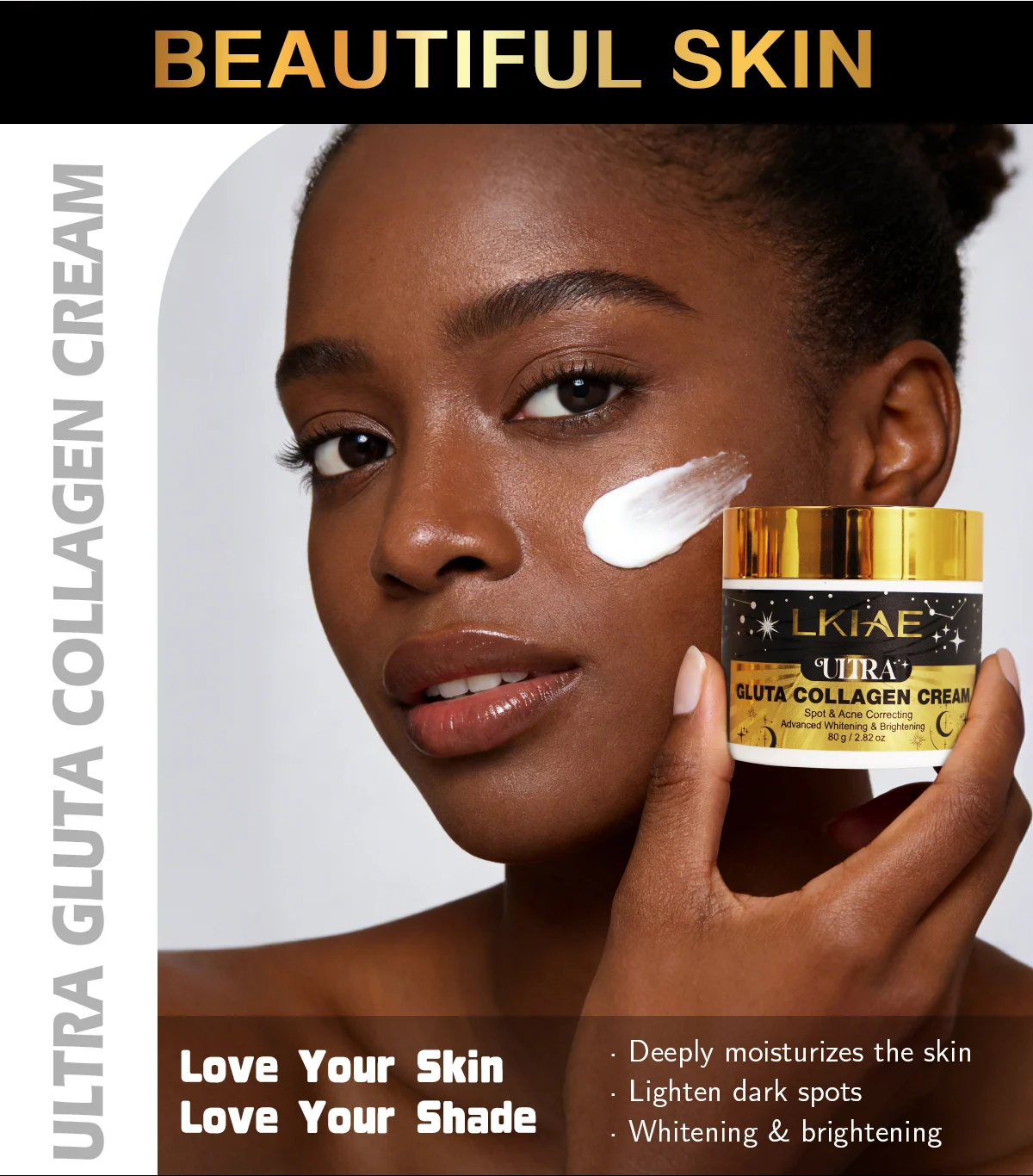 LKIAE Ultra Glutathione Collagen Whitening Face Cream, Acne and Spots Correcting, Even Skin Tone, Reduce Hyperpigmentation, 80g