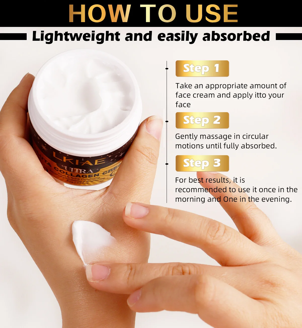 LKIAE Ultra Glutathione Collagen Whitening Face Cream, Acne and Spots Correcting, Even Skin Tone, Reduce Hyperpigmentation, 80g