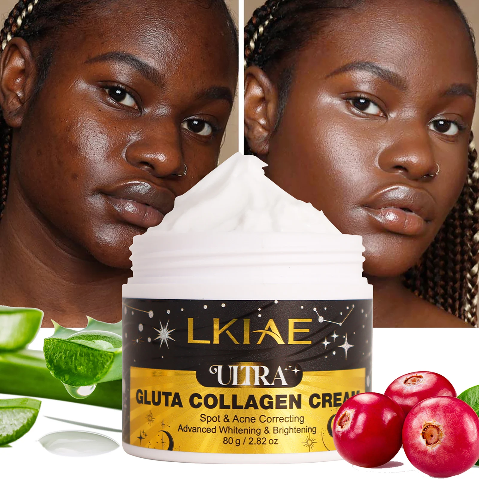 LKIAE Ultra Glutathione Collagen Whitening Face Cream, Acne and Spots Correcting, Even Skin Tone, Reduce Hyperpigmentation, 80g