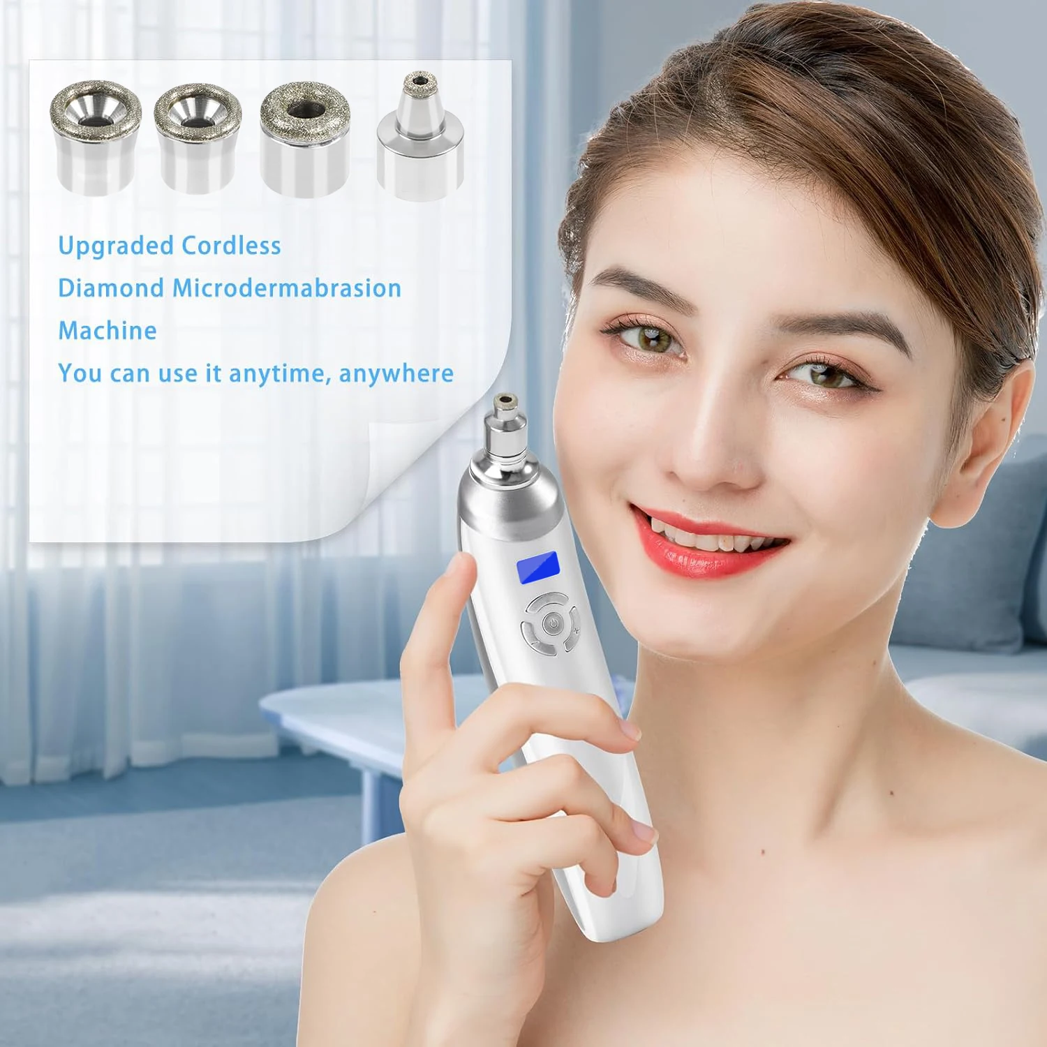 Portable Diamond Microdermabrasion Machine Facial Skin Care Blackhead Removal Beauty Device with Diamond Dermabrasion Tips