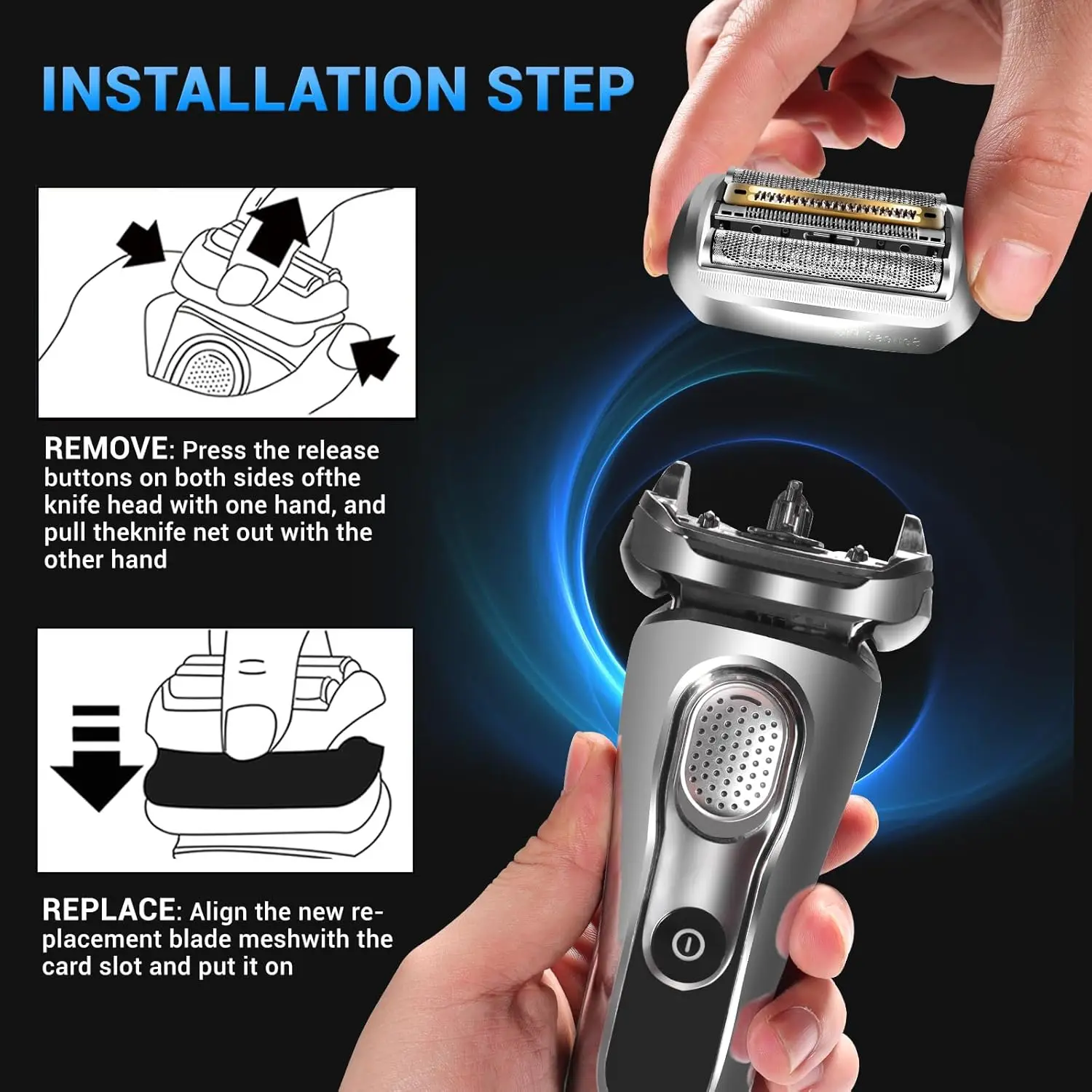 Electric Series 9 Pro 94M Replacement Head Shaving for Braun 94M Razor 9030S 9040S 9050CC 9070CC 9040s9 Electric Razors (1 Pack)