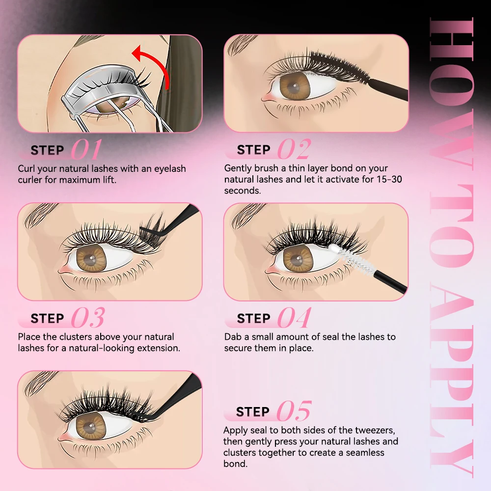 uCoolMe Venus Natural Cluster Lashes DIY False Eyelash Extensions Naturally Born Lash Look Long-lasting Waterproof Makeup Tools