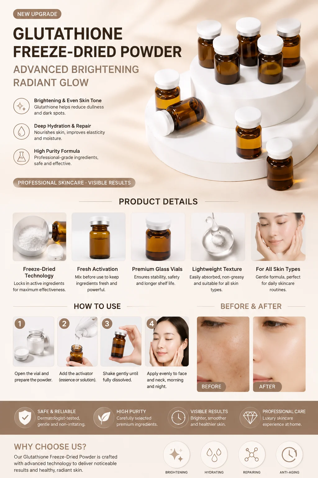 Glutathione Freeze-Dried Powder Skin Care Serum Brightening Hydrating Rejuvenating Facial Care 5pairs