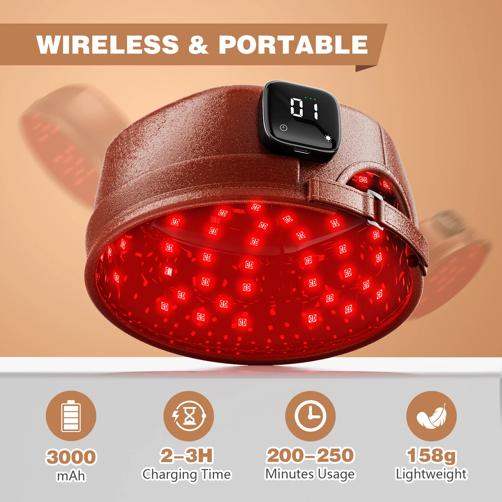 Wireless Hair Growth Laser Cap 120 Diodes 850nm 660nm Anti Hair Loss Stress Relief Infrared Light Relaxation Therapy 4 Levels