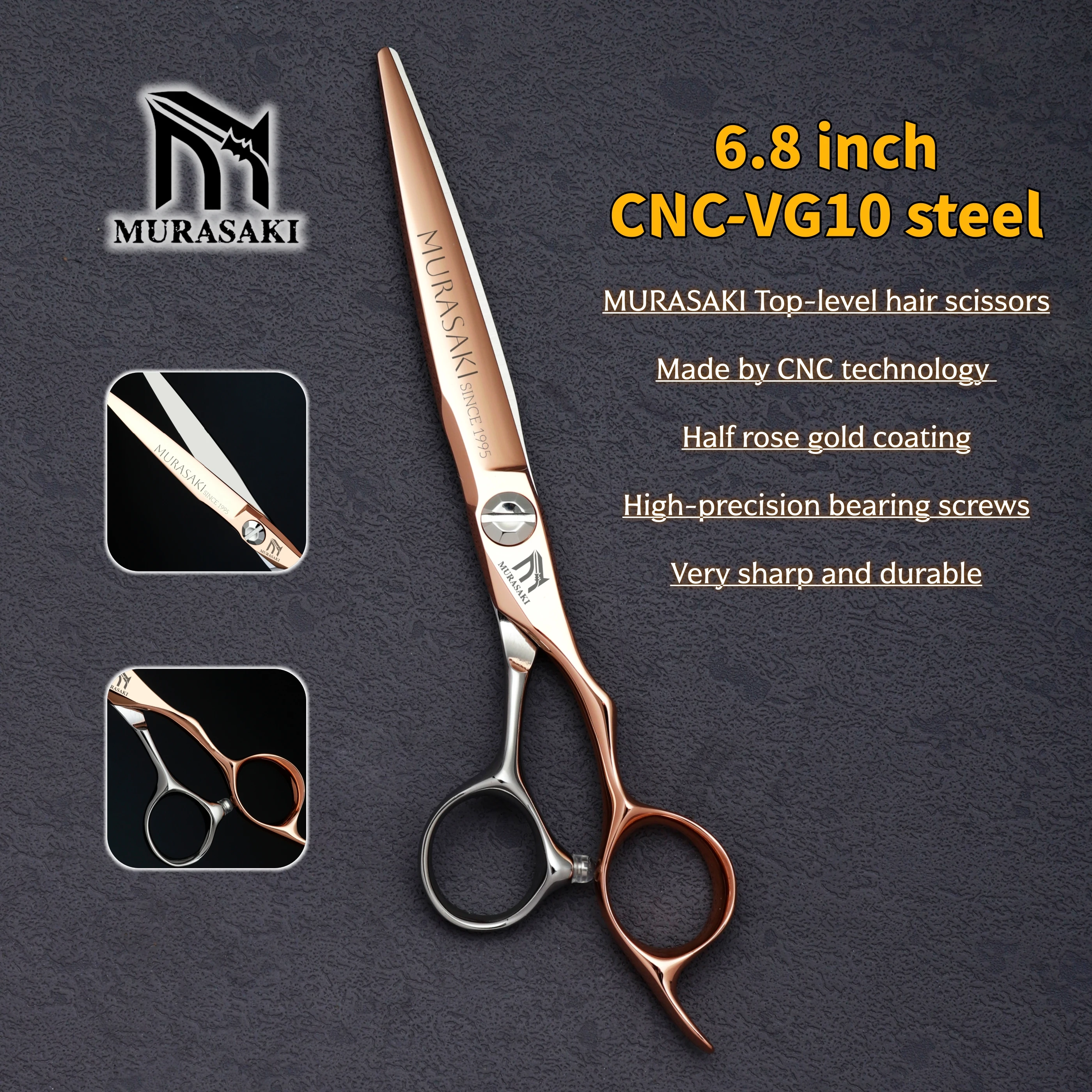 Top-level VG10 Cobalt Steel Hairdressing Scissors, 5.7-6.3-6.8 inch Hair Cutting Shears, Rose Gold Coating Barbershop Accessorie