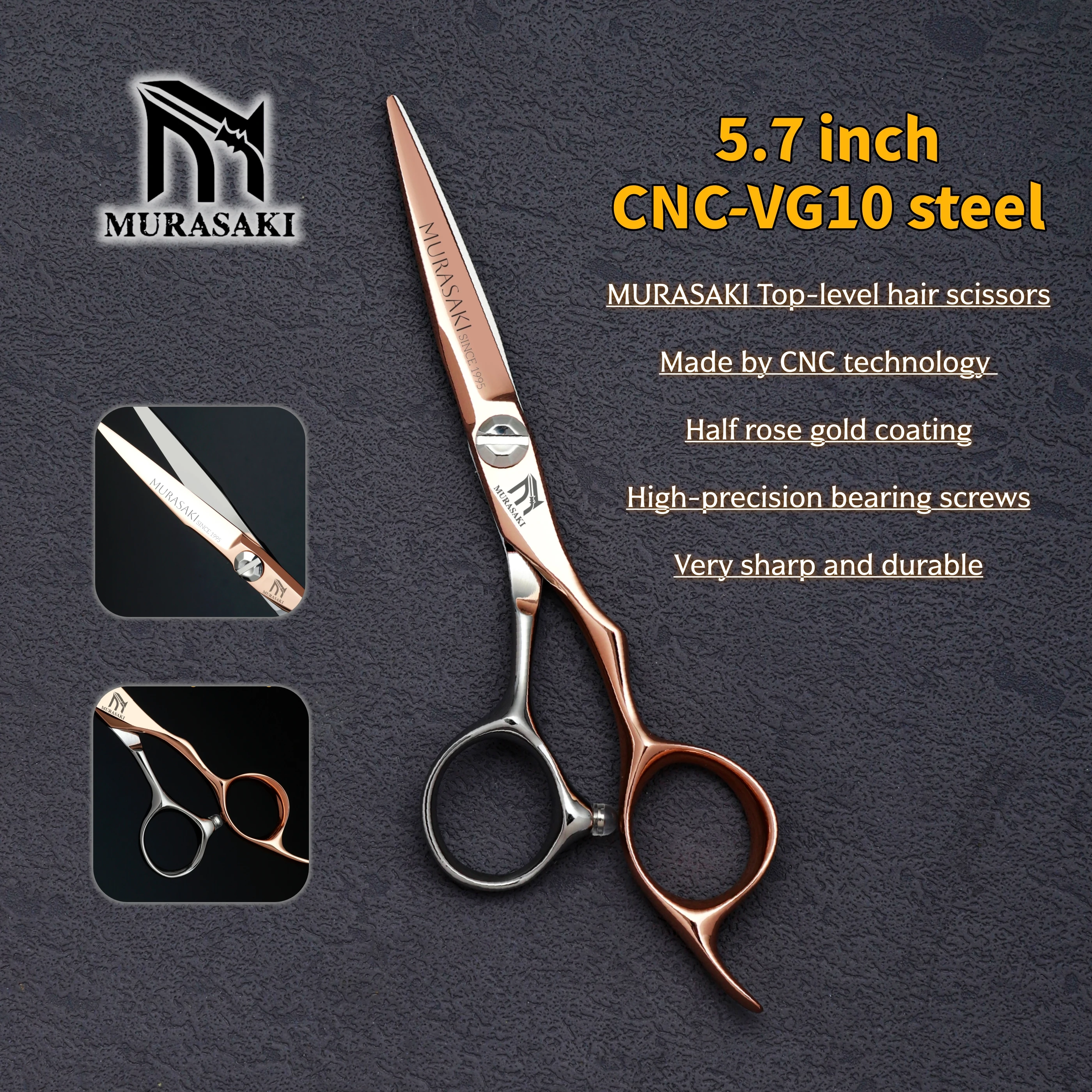 Top-level VG10 Cobalt Steel Hairdressing Scissors, 5.7-6.3-6.8 inch Hair Cutting Shears, Rose Gold Coating Barbershop Accessorie