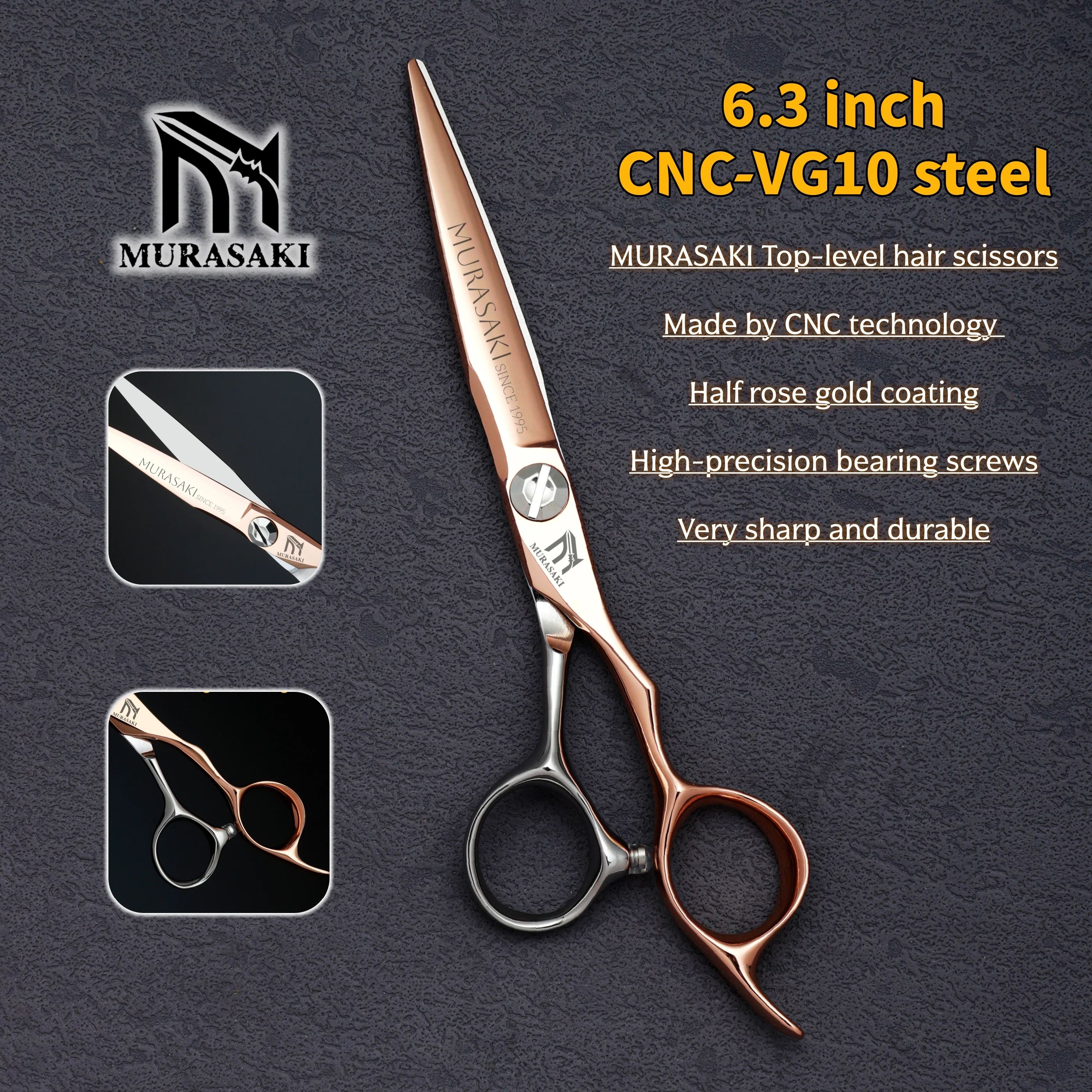 Top-level VG10 Cobalt Steel Hairdressing Scissors, 5.7-6.3-6.8 inch Hair Cutting Shears, Rose Gold Coating Barbershop Accessorie