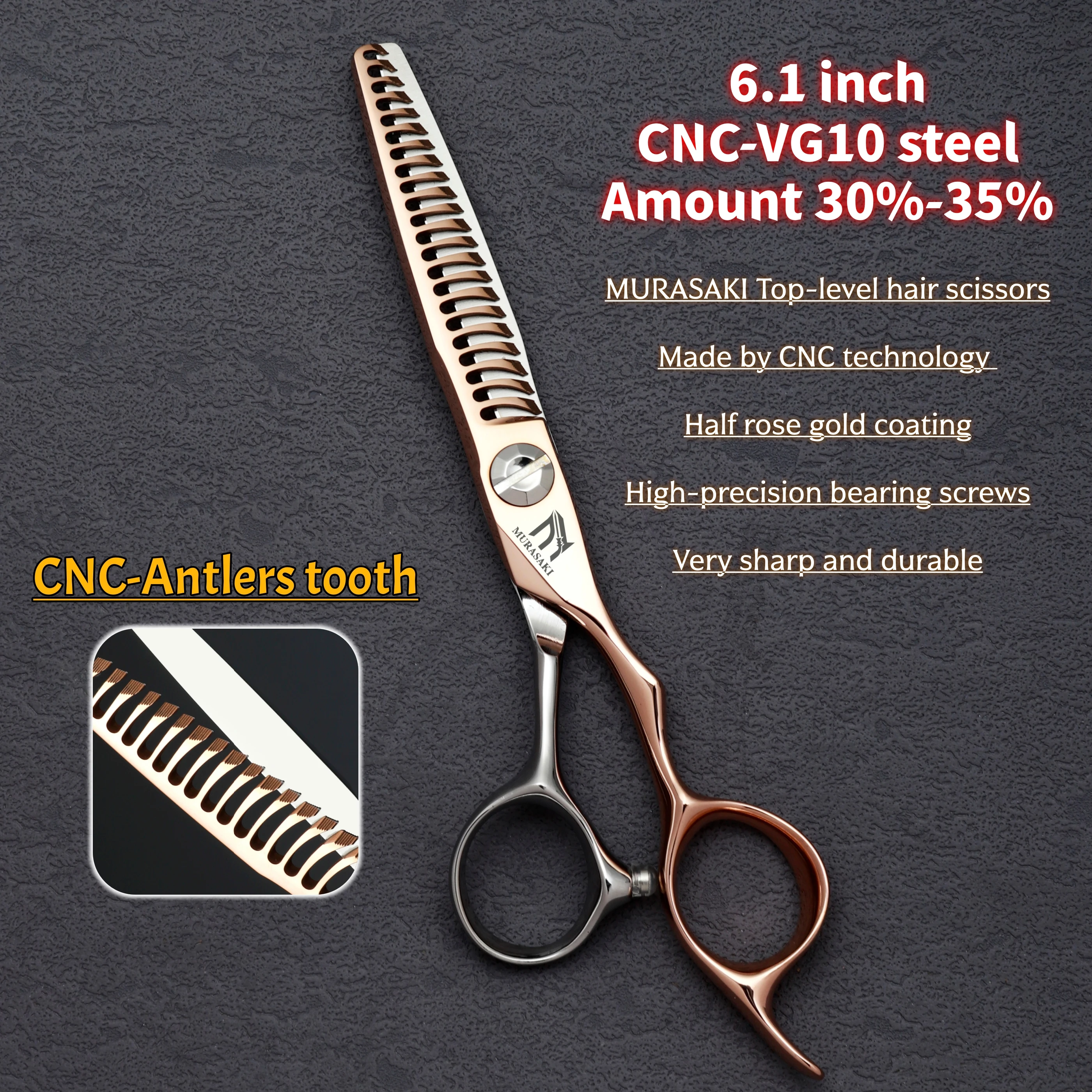 Top-level VG10 Cobalt Steel Hairdressing Scissors, 5.7-6.3-6.8 inch Hair Cutting Shears, Rose Gold Coating Barbershop Accessorie