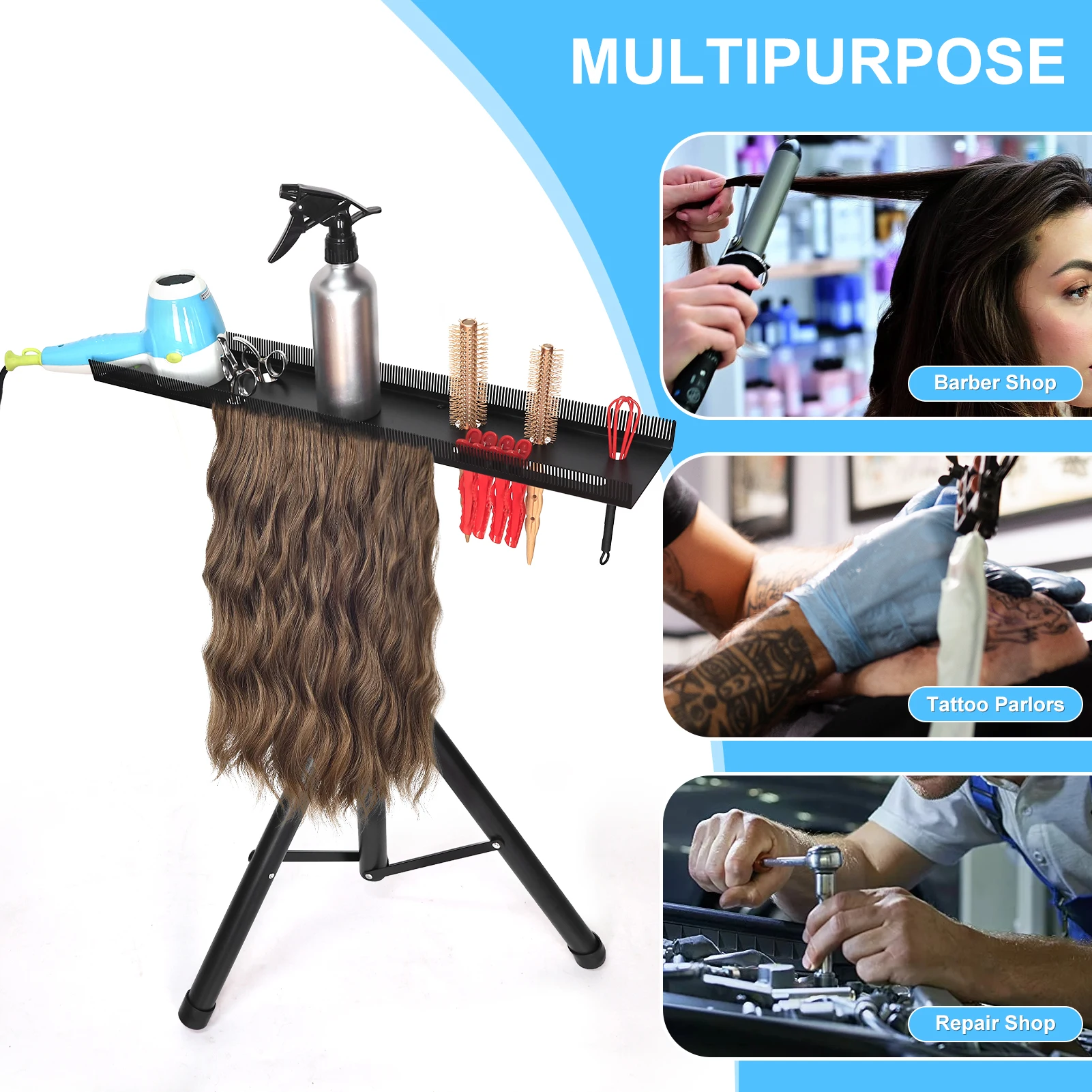 Barber Adjustable Braiding Stylists Hair Rack Hair Racks Double Sided Standing Hair Stand Extension Holder Braiders Makeup Tools
