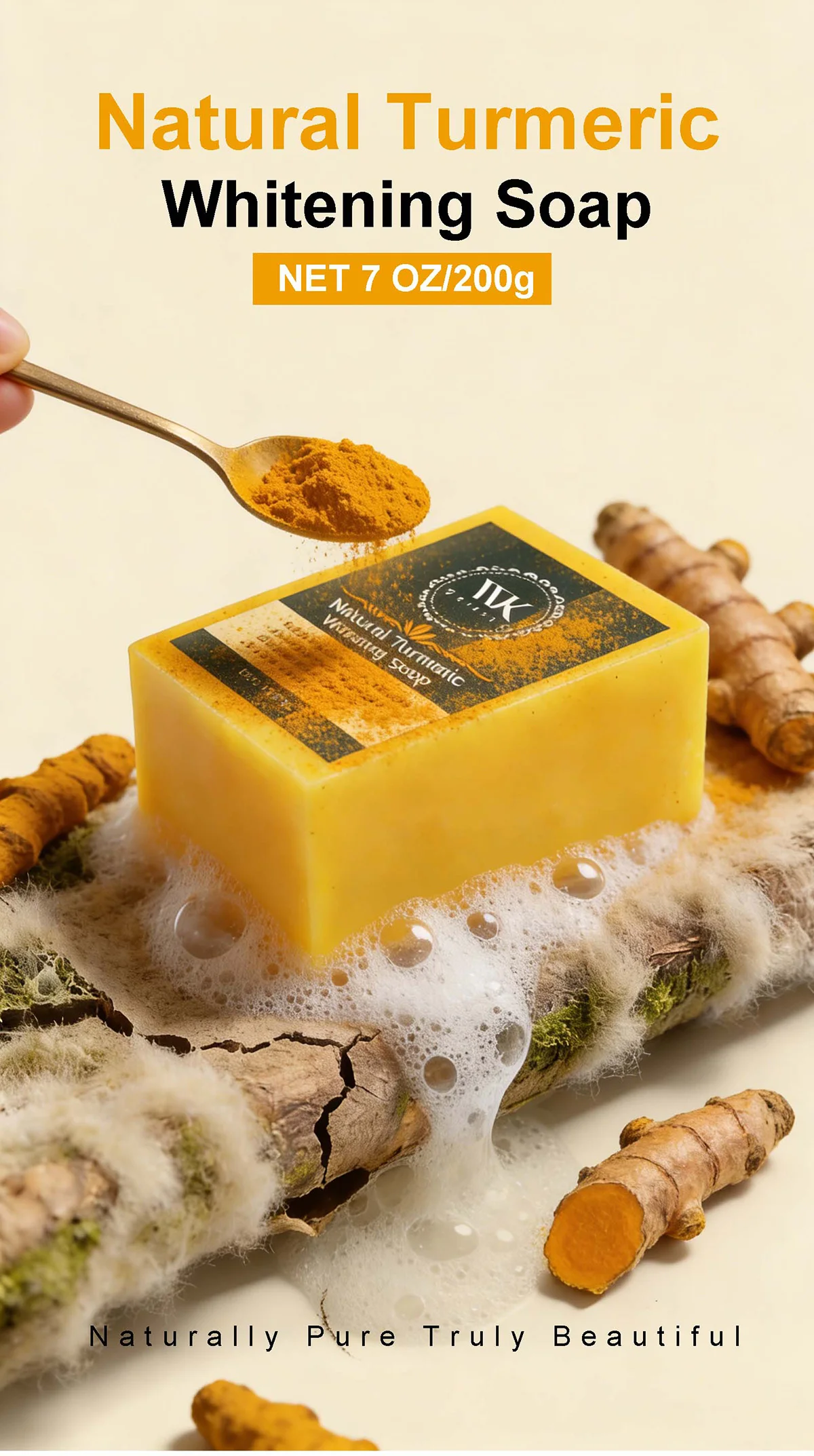 WK JALY Turmeric Lightening Soap Bar, Anti Acne, Dark Spots, With Hyaluronic Acid, Even Skin Tone, For All Skin Types