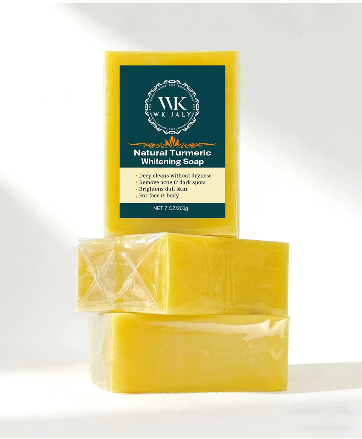 WK JALY Turmeric Lightening Soap Bar, Anti Acne, Dark Spots, With Hyaluronic Acid, Even Skin Tone, For All Skin Types