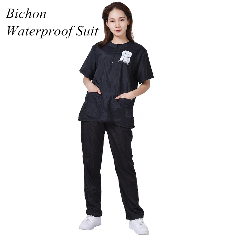 S/M/L/XL/3XL Pet Groomer Waterproof Uniform Suit Cut Pet Hair Breathable Soft Pet Beautician Overalls Set Pro Groomer Robe G0708