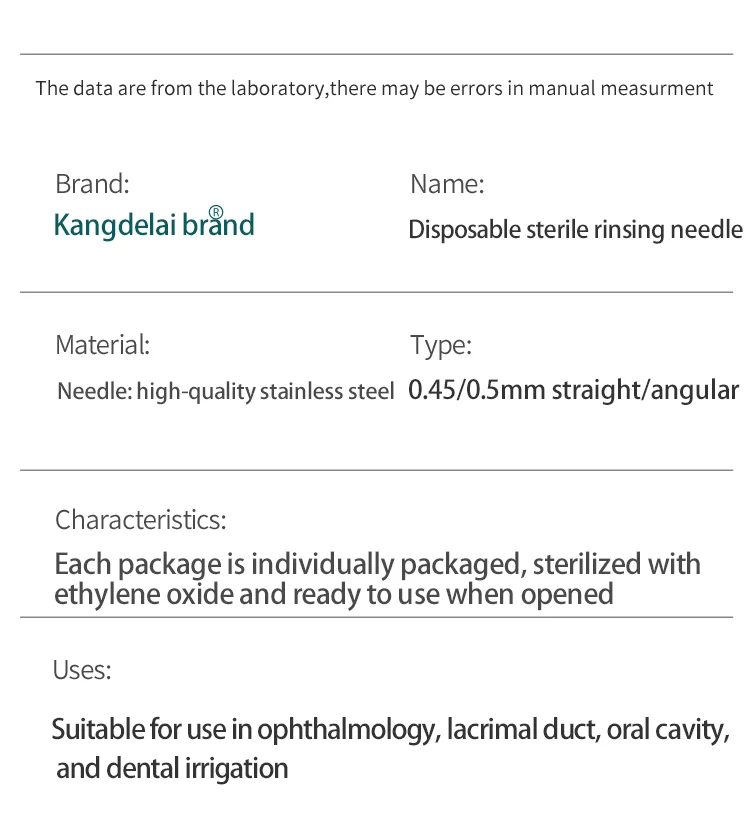 Condolet disposable sterile irrigation needle Ophthalmology lacrimal duct dental irrigation needle Flat head angle needle