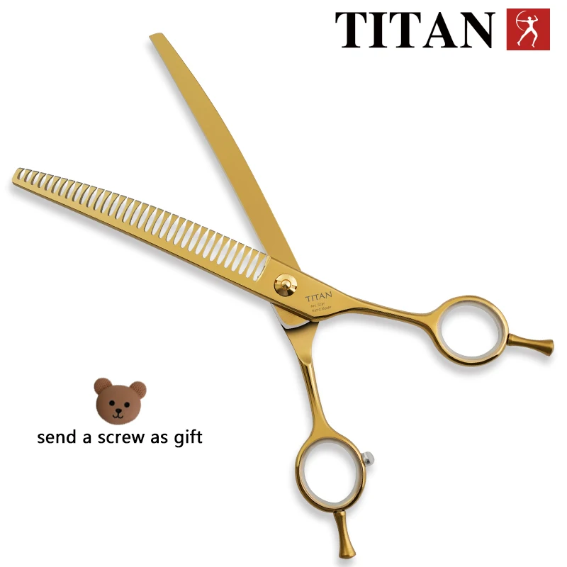 Titan high quality sus440c japan steel thinning 7inch barber tools shears pet dog cat grooming curved scissors
