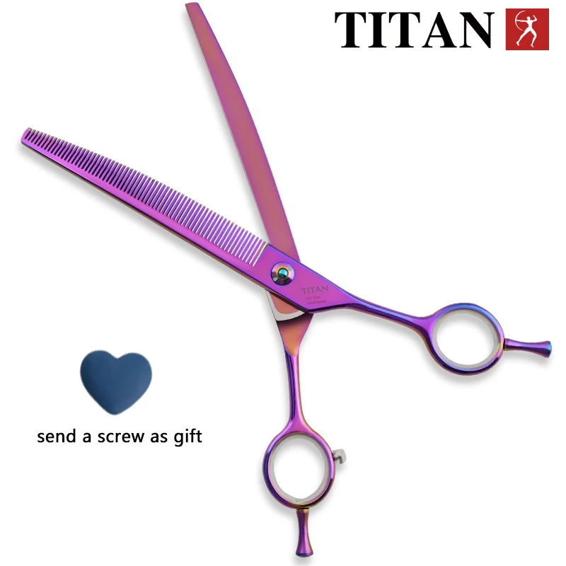 Titan high quality sus440c japan steel thinning 7inch barber tools shears pet dog cat grooming curved scissors