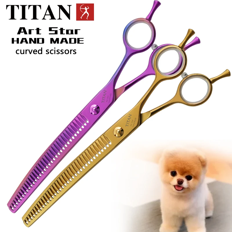 Titan high quality sus440c japan steel thinning 7inch barber tools shears pet dog cat grooming curved scissors