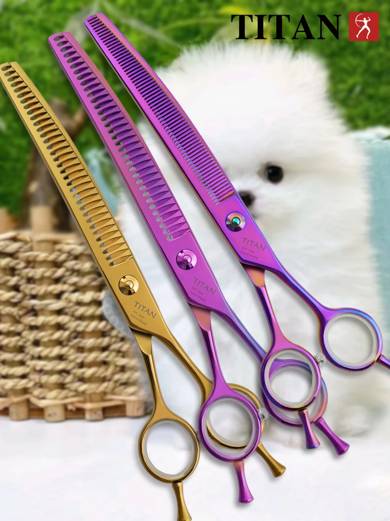 Titan high quality sus440c japan steel thinning 7inch barber tools shears pet dog cat grooming curved scissors