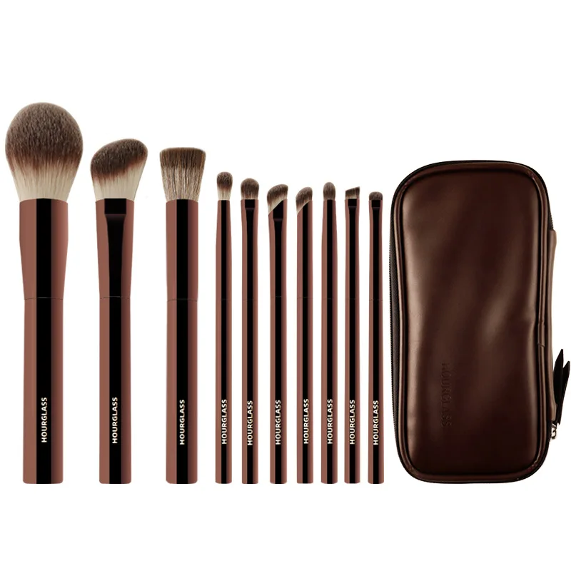Hourglass Cruelty Free Makeup Brush-2024 New 10 Brushes Set Blusher Powder Eyeshadow Foundation Brush Luxury Vegan Makeup Tools
