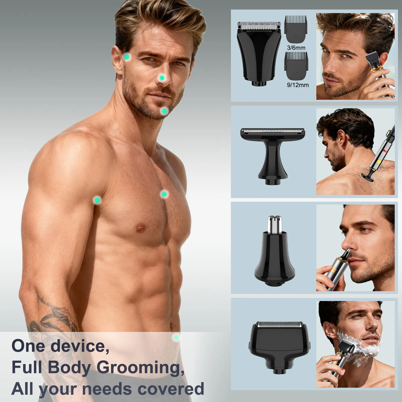Hatteker Hair Clipper Grooming Kit for Man Trimmer Shaver Wet and Dry Precision Haircut Tools for a Neat And Tidy Look
