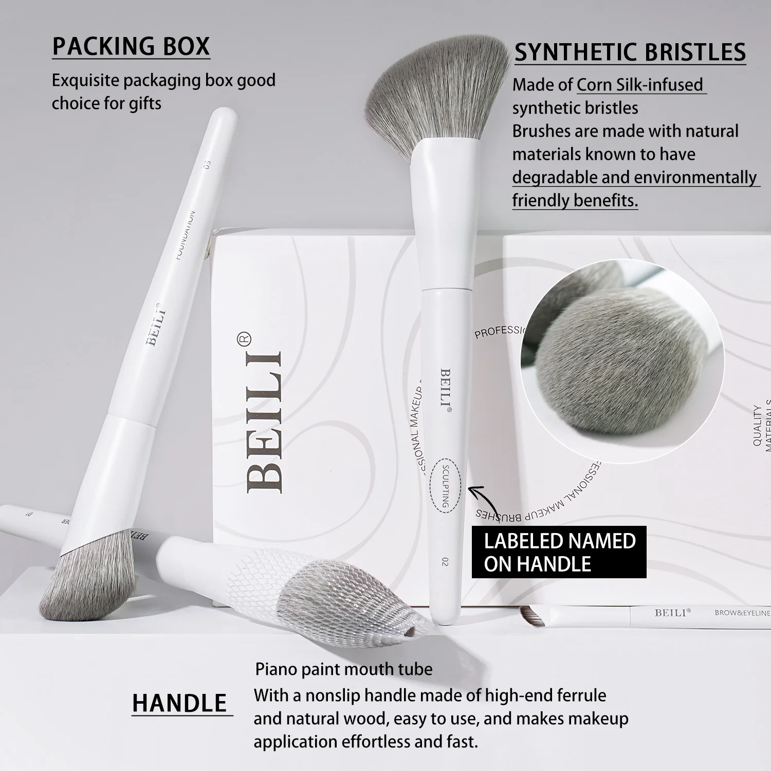 12-Piece Vegan Makeup Brush Set for Powder Foundation Concealer Eyebrows Eyeshadow Contour Eyeliner Blender Eye Brushes