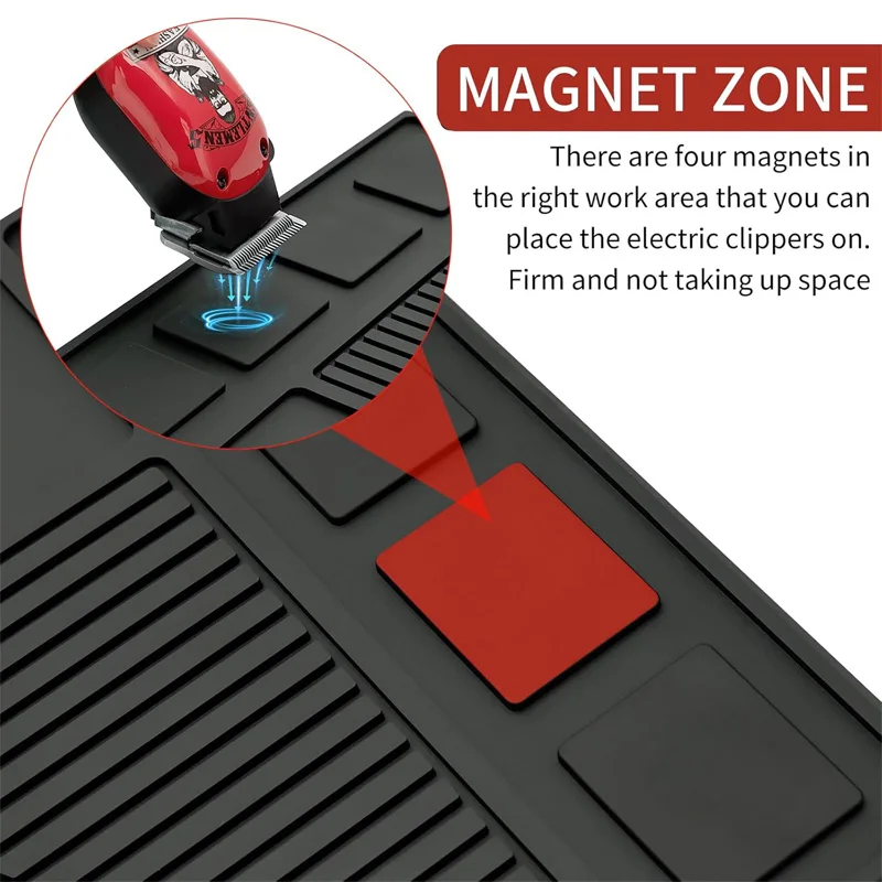 Magnetic Barber Mats for Clippers Dedicated Slots Anti-Slip Heat Resistant Barber Station Organizer Mat