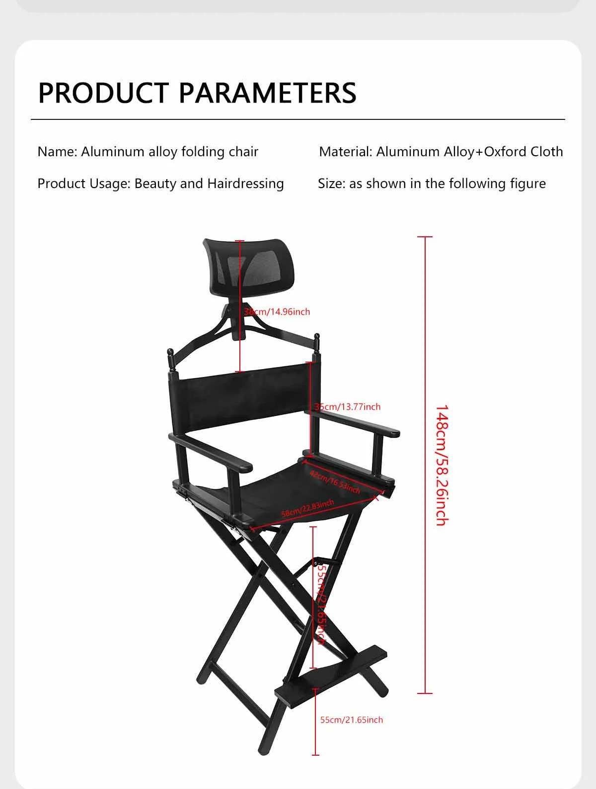 Large Director Aluminum Alloy Chair Computer Leisure Chair Folding Outdoor Canvas Beach Office Cosmetic Chair Outdoor Furniture