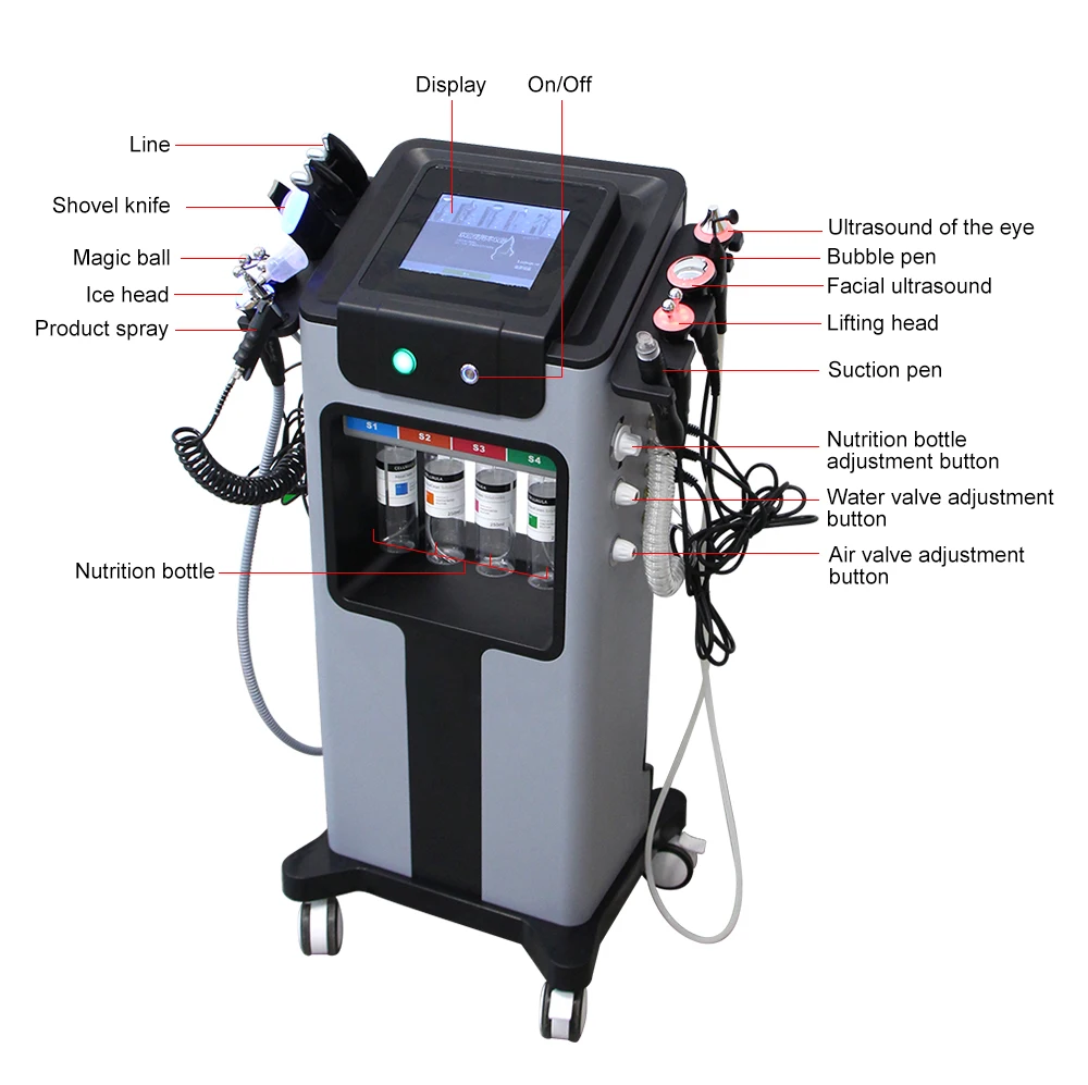 AOKO New 12 IN1 Hydro Dermabrasion Aqua Peeling Ultrasound Facial Care Oxygen Injection Skin Rejuvenation Whiting Beauty Machine