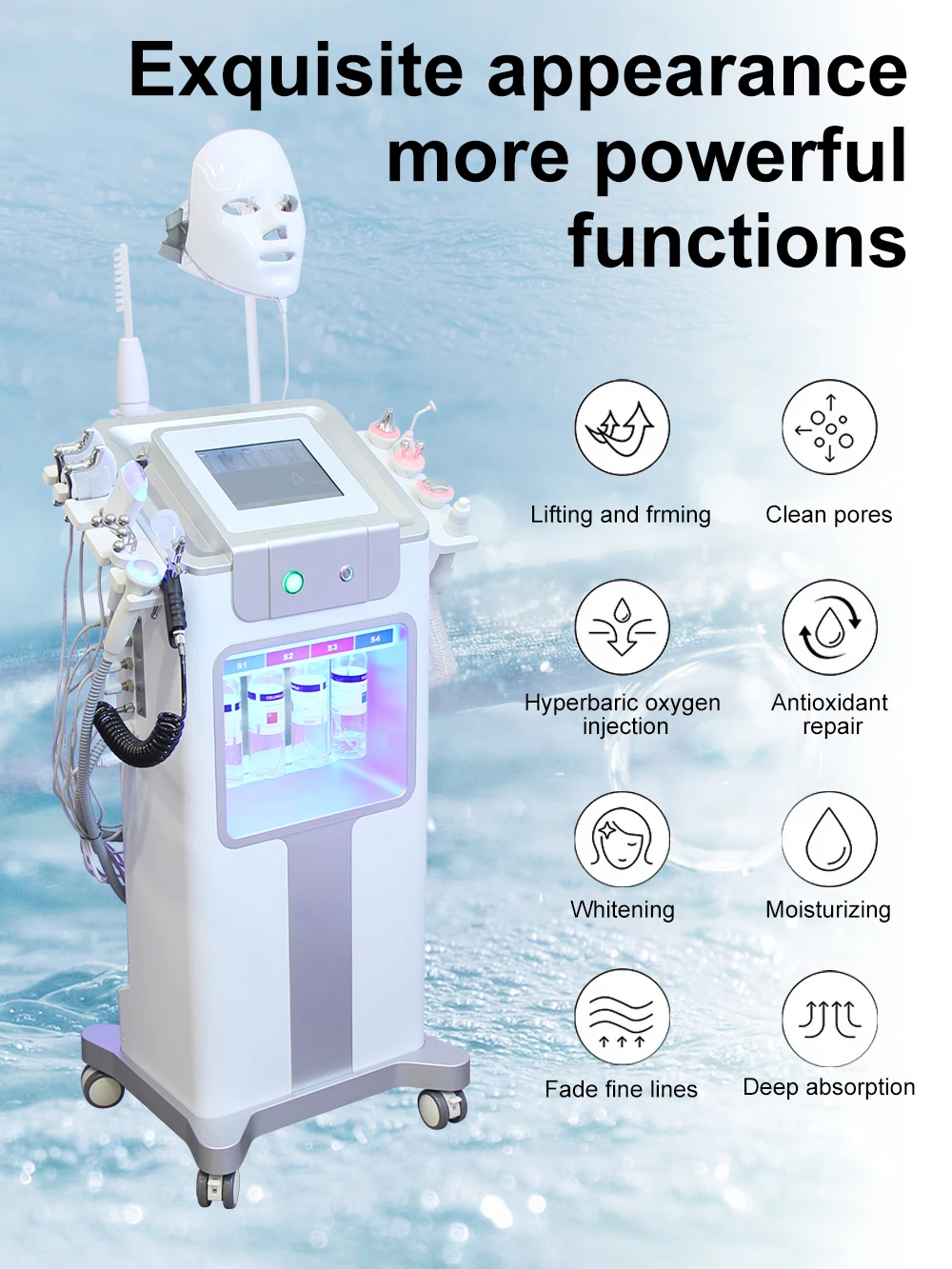 AOKO New 12 IN1 Hydro Dermabrasion Aqua Peeling Ultrasound Facial Care Oxygen Injection Skin Rejuvenation Whiting Beauty Machine