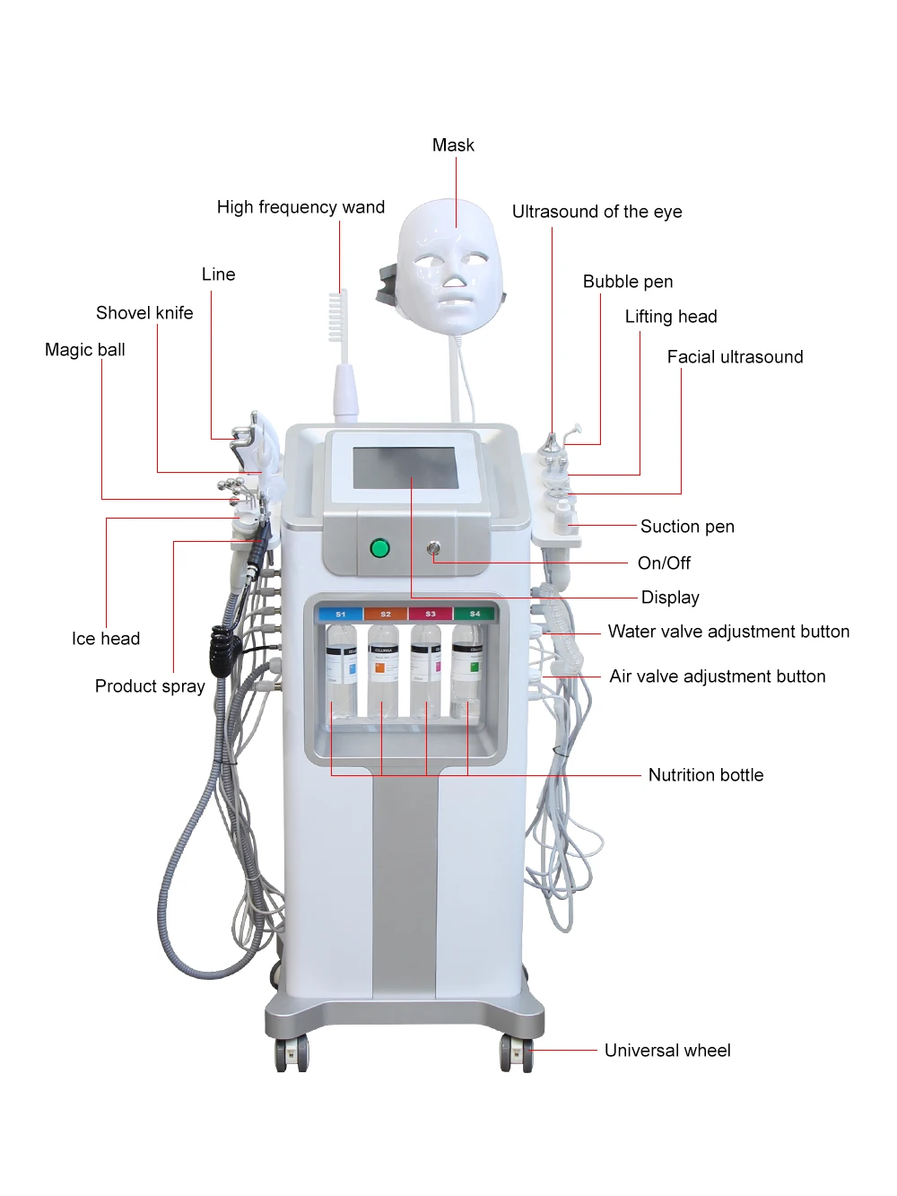 AOKO New 12 IN1 Hydro Dermabrasion Aqua Peeling Ultrasound Facial Care Oxygen Injection Skin Rejuvenation Whiting Beauty Machine