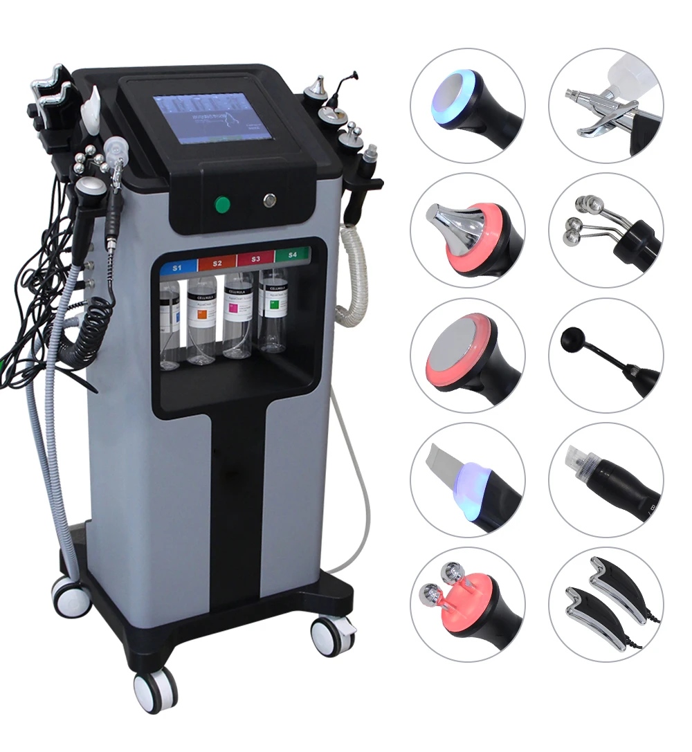 AOKO New 12 IN1 Hydro Dermabrasion Aqua Peeling Ultrasound Facial Care Oxygen Injection Skin Rejuvenation Whiting Beauty Machine