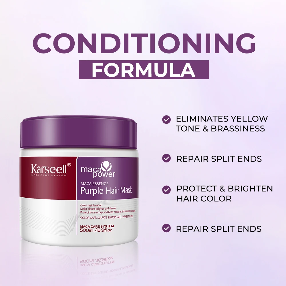 100ml/500ml Karseell Purple Hair Mask Professional Neutralizes Brass  Yellow Tones For Blonde Silver Gray Highlighted Hair
