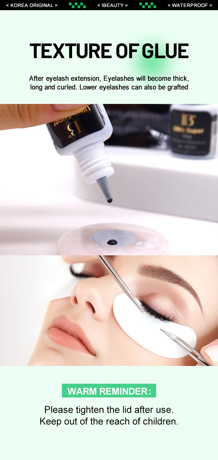 50 Bottles IBeauty Ultra Super Glue for Eyelash Extensions 5ml IB Green Cap False Lash Adhesive Makeup Tools Korea Supplies Cola