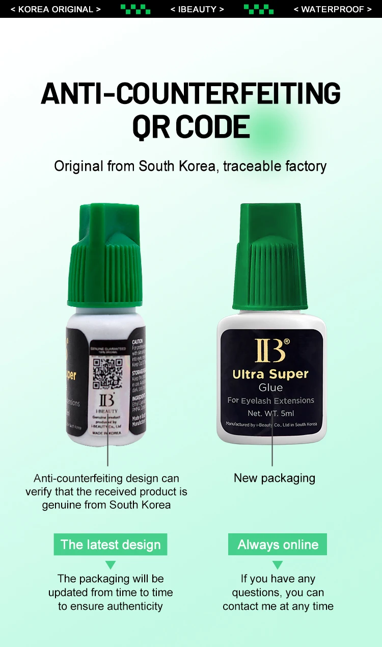 50 Bottles IBeauty Ultra Super Glue for Eyelash Extensions 5ml IB Green Cap False Lash Adhesive Makeup Tools Korea Supplies Cola