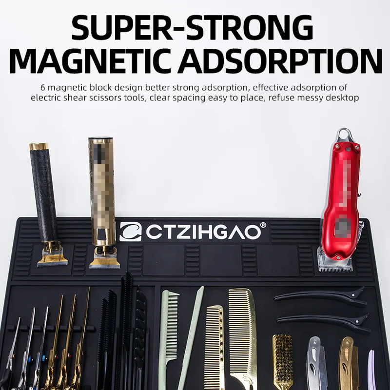 1pc Barbershop Storage Pad Heat Resistant Magnetic Barber Tray Silicone Organizer with Scissors Clipper Storage Slot for Salon