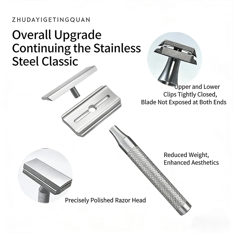 316 Stainless Steel Double Edge Safety Razor for Men with 5 Blades - Eco-Friendly Long-Lasting Shaving Tool