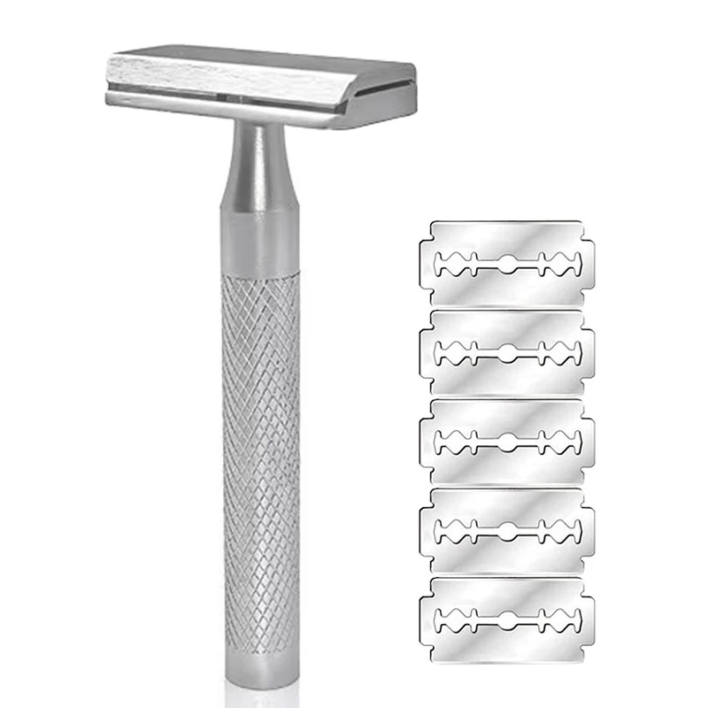 316 Stainless Steel Double Edge Safety Razor for Men with 5 Blades - Eco-Friendly Long-Lasting Shaving Tool