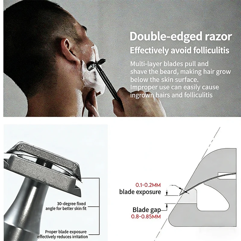 316 Stainless Steel Double Edge Safety Razor for Men with 5 Blades - Eco-Friendly Long-Lasting Shaving Tool